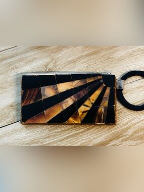 Horn Mosaic Clutch - Black & Amber